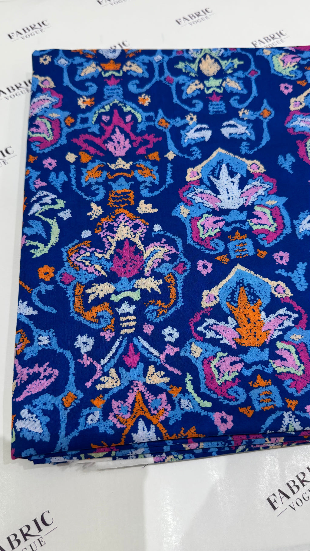 Navy Blue Floral Cotton Fabric - Fabric Vogue